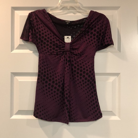 NWT cute Express purple w/ black polka dots top - Picture 2 of 3